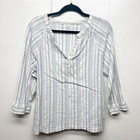 Dip Women's V-Neck 3/4 Sleeve Striped Blue & White Women's Boho Top Size Medium - Picture 1 of 11